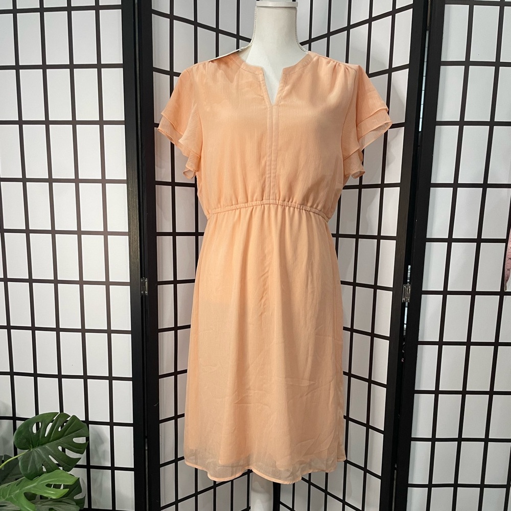 DownEast Apricot Midi Dress with Flutter Sleeves